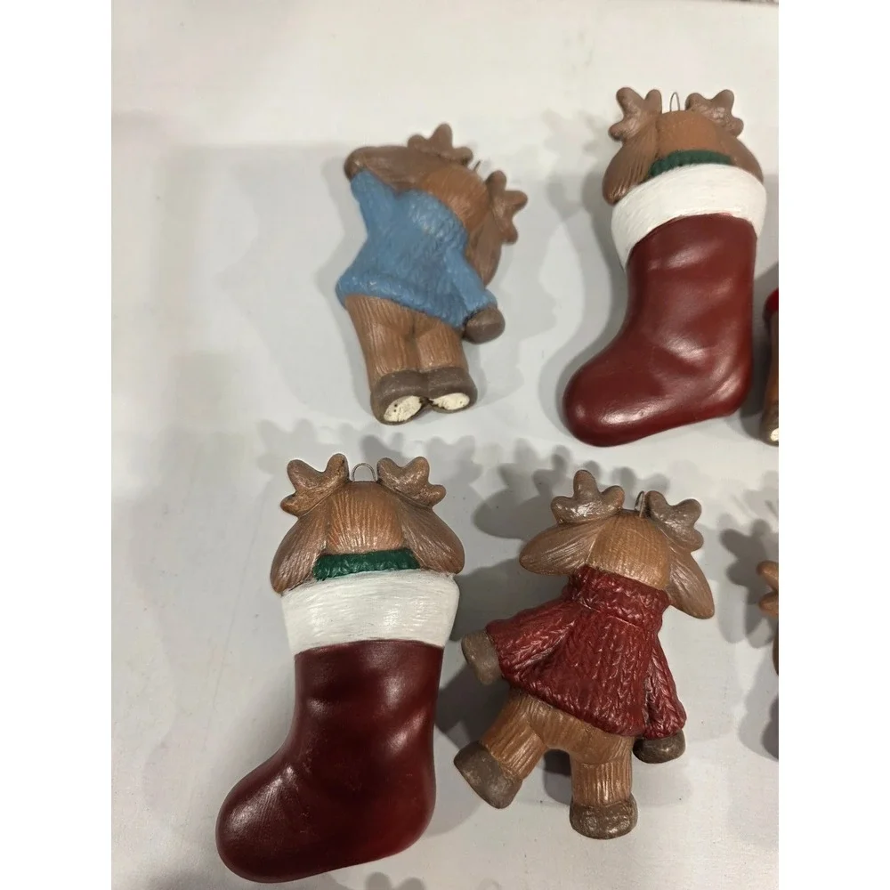 Set of 9 Christmas Moose/Bears Ornaments Sweaters Hearts Stocking Shaped‎ Loved